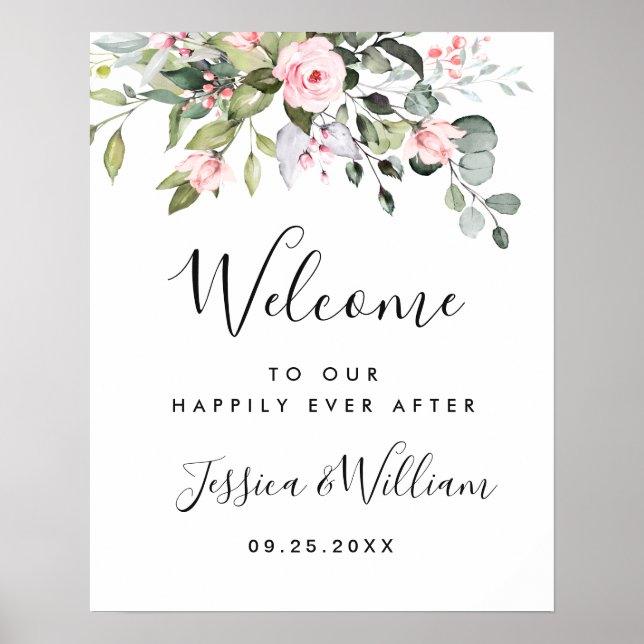 Elegant Watercolor Eucalyptus Wedding Welcome Poster (Front)