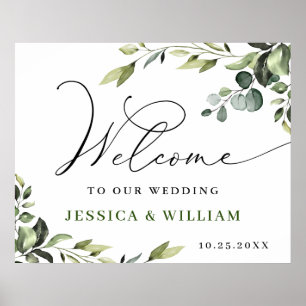 Elegant Watercolor Eucalyptus Wedding Welcome Sign