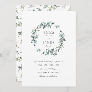 Elegant Watercolor Eucalyptus Wreath Wedding Invitation