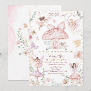 Elegant Watercolor Fairy is turning two Birthday   Invitation