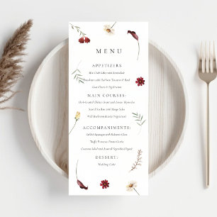 Elegant Watercolor Fall Autumn Wildflower Wedding Menu