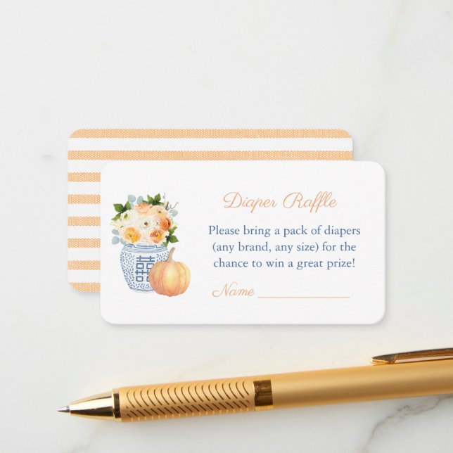 Elegant Watercolor Fall Baby Shower Diaper Raffle Enclosure Card (Front/Back In Situ)