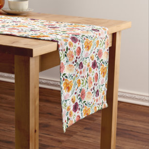 Elegant Watercolor Fall Floral Pattern Short Table Runner
