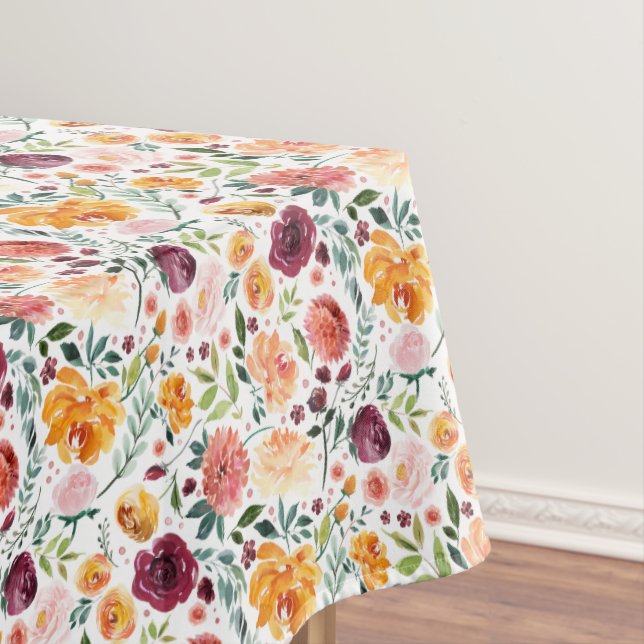 Elegant Watercolor Fall Floral Pattern Tablecloth (In Situ)