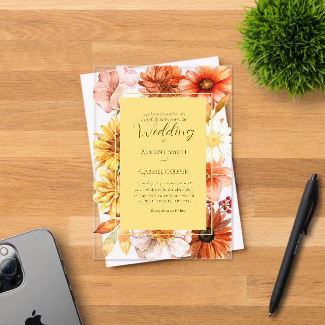 Elegant Watercolor Fall Wedding Invite Acrylic Invitations (Insitu (Invitation Card))