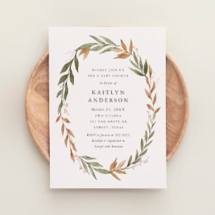 Elegant Watercolor Fall Wreath Baby Shower Invitation