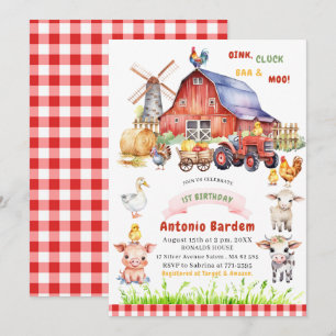 Elegant  Watercolor  Farm Baby  1st birthday Invitation