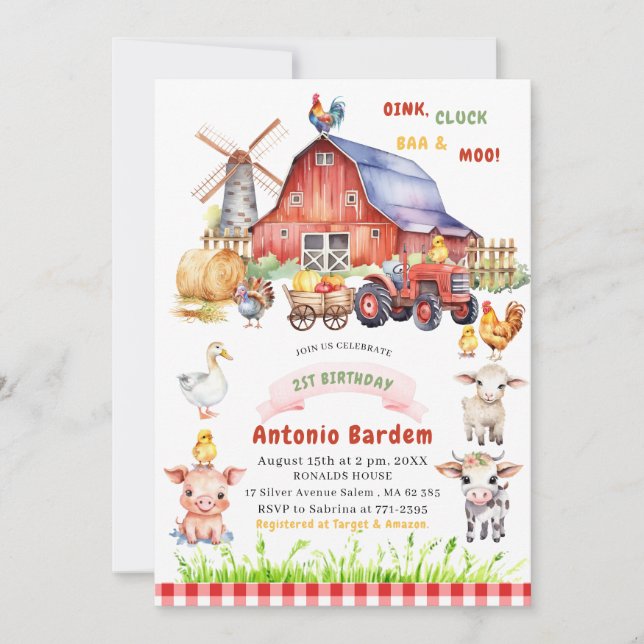 Elegant  Watercolor  Farm Baby  2st birthday Invitation (Front)