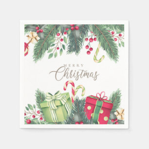 Elegant Watercolor Festive Decorations Christmas Napkin