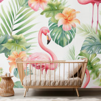 Elegant Watercolor Flamingo & Tropical Floral Patt