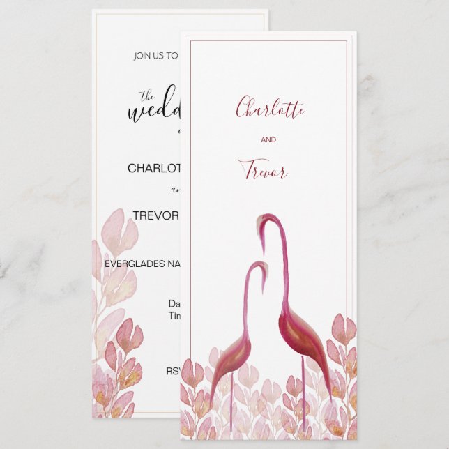 Elegant Watercolor Flamingos, Gold And Pink Card (Front/Back)