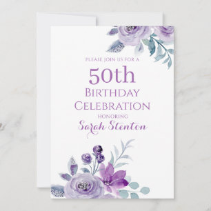 Elegant Watercolor Floral 50th Birthday Invitation