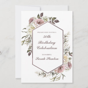 Elegant Watercolor Floral 50th Birthday Invitation