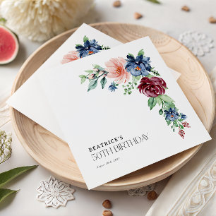Elegant Watercolor Floral 50th Birthday Napkin
