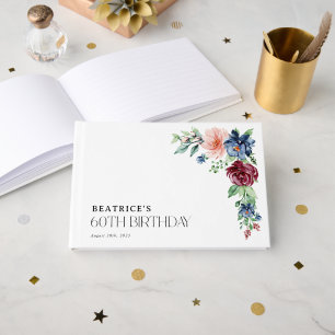 Elegant Watercolor Floral 60th Birthday  Guest Book
