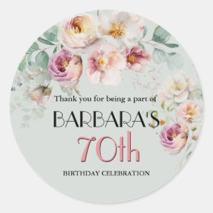 Elegant Watercolor Floral 70th Birthday Welcome Classic Round Sticker