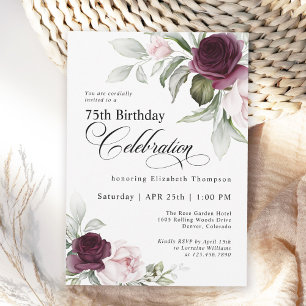 Elegant Watercolor Floral 75th Birthday Invitation