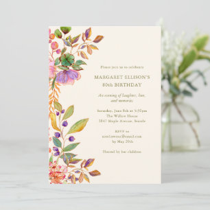 Elegant Watercolor Floral 80th Birthday Party Invitation