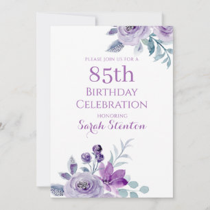 Elegant Watercolor Floral 85th Birthday Invitation