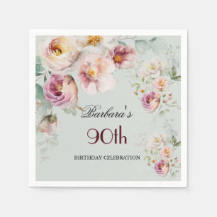 Elegant Watercolor Floral 90th Birthday Party  Napkin