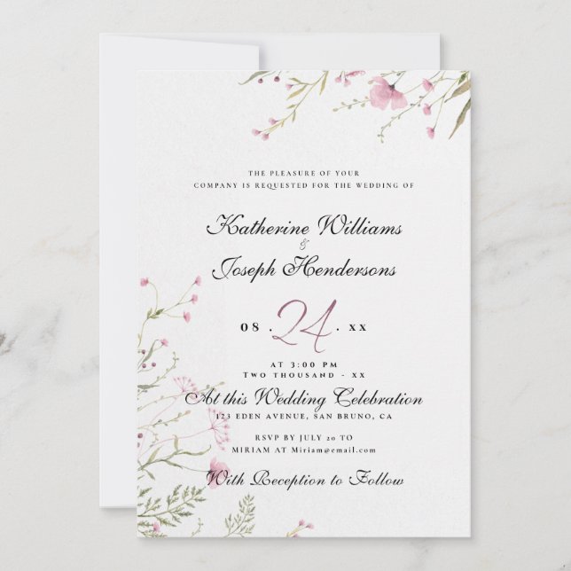 ELEGANT WATERCOLOR FLORAL ABSTRACT RSVP & WEDDING INVITATION (Front)