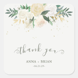 Elegant Watercolor Floral All-Occasion Thank You Square Sticker