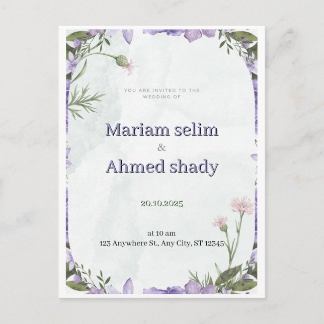 Elegant Watercolor Floral Arch Wedding Invitation  (Devant)
