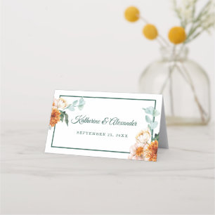 Elegant Watercolor Floral Autumn Wedding  Place Card