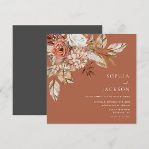 Elegant Watercolor Floral Autumn Winter Wedding  Invitation