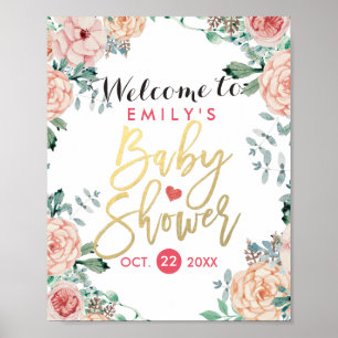 Elegant Watercolor Floral Baby Shower Welcome Sign