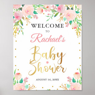 Elegant Watercolor Floral Baby Shower Welcome Sign