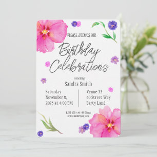 Elegant Watercolor Floral Birthday Invitation