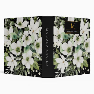 Elegant watercolor floral black and white binder