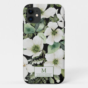 Elegant watercolor floral black and white   iPhone 11 case
