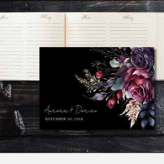Elegant Watercolor Floral Black Wedding Guest Book