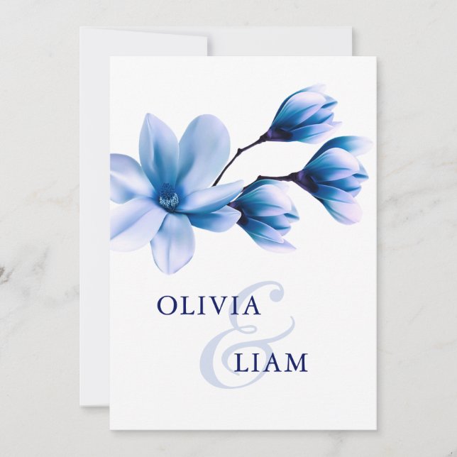 Elegant Watercolor Floral Blue Navy White Wedding Invitation (Front)