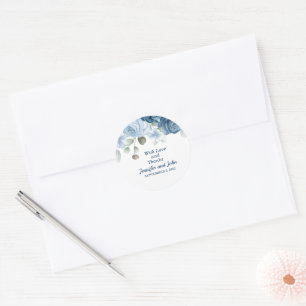 Elegant Watercolor Floral Blue Roses Wedding Classic Round Sticker