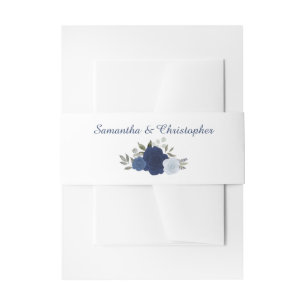 Elegant Watercolor Floral Blue Roses Wedding Invitation Belly Band
