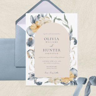 Elegant Watercolor Floral Blue Wedding Invitation