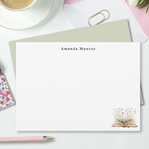 Elegant Watercolor Floral Books Personalized Card