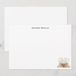 Elegant Watercolor Floral Books Personalized Card