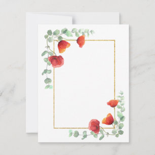 Elegant Watercolor Floral Border Poppy Stationery Card