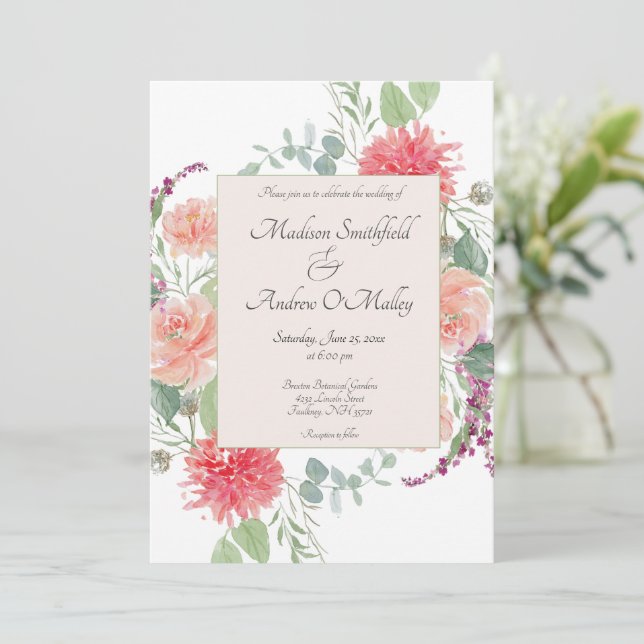 Elegant  Watercolor Floral Bouquet  Invitation (Standing Front)