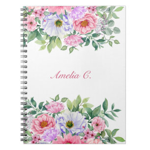 Elegant Watercolor Floral Bouquet White Notebook