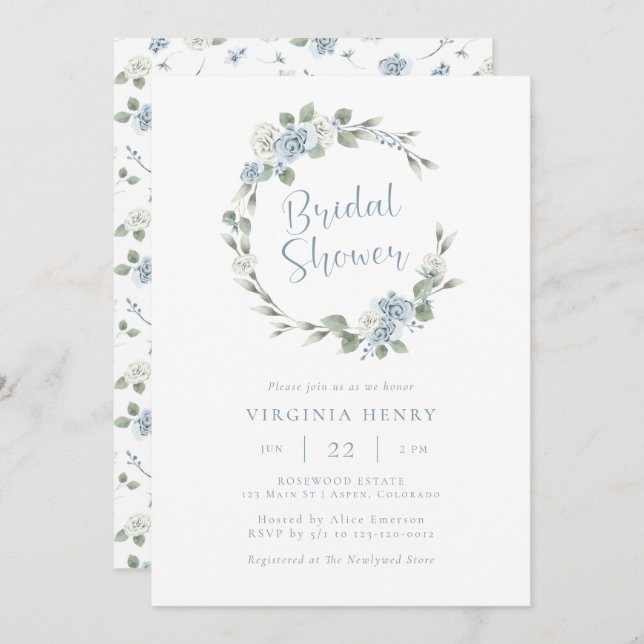 Elegant Watercolor Floral Bridal Shower Invitation (Front/Back)