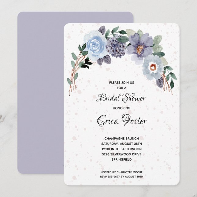 Elegant Watercolor Floral Bridal Shower Invitation (Front/Back)