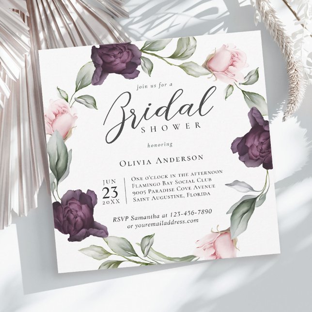 Elegant Watercolor Floral Bridal Shower  Invitation (Available in both printed and instant download digital formats.)