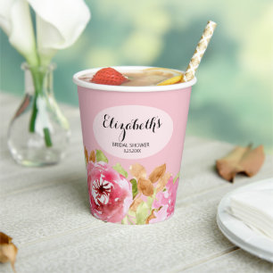 Elegant Watercolor Floral Bridal Shower Paper Cups
