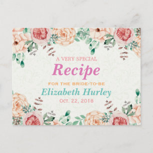 Elegant Watercolor Floral Bridal Shower Recipe Invitation Postcard