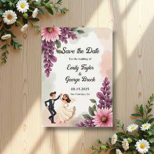 Elegant Watercolor Floral Bride Groom Chic Wedding Save The Date